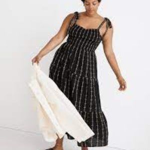Madewell Lucie Tie-Strap Tiered Midi Dress in Jacquard Stripe Size M